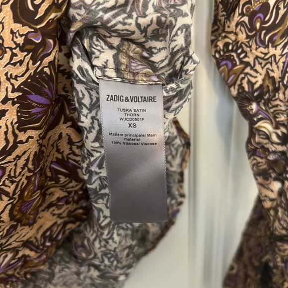 NWOT Zadig & Voltaire Tuska Satin Brown Printed Blouse - Picture 6 of 6